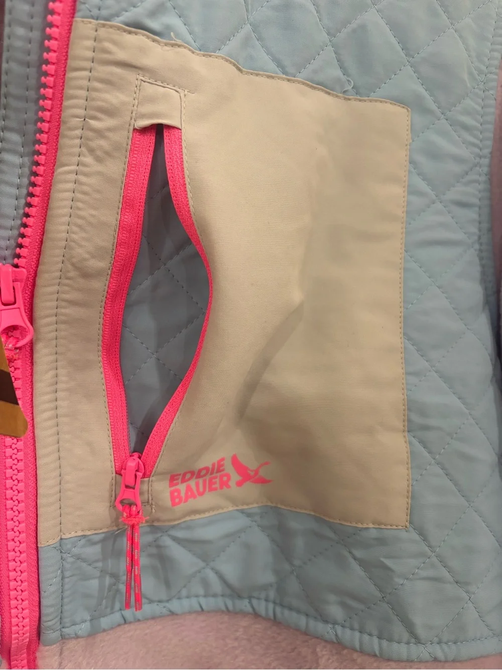 Pastel Quilted & Fleece Jacket with Bright Pink Trim